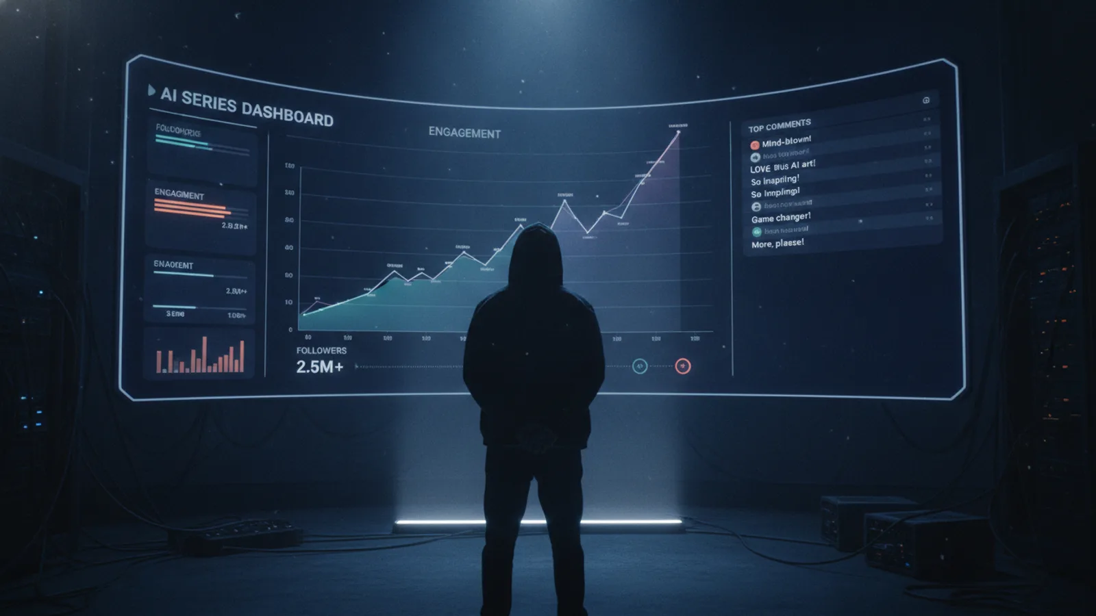 Creator analyzing audience growth metrics for an AI-generated series