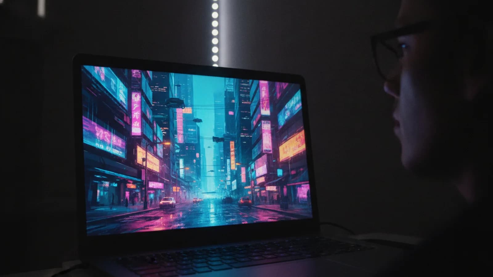 A filmmaker reviews a generated AI scene on their laptop.