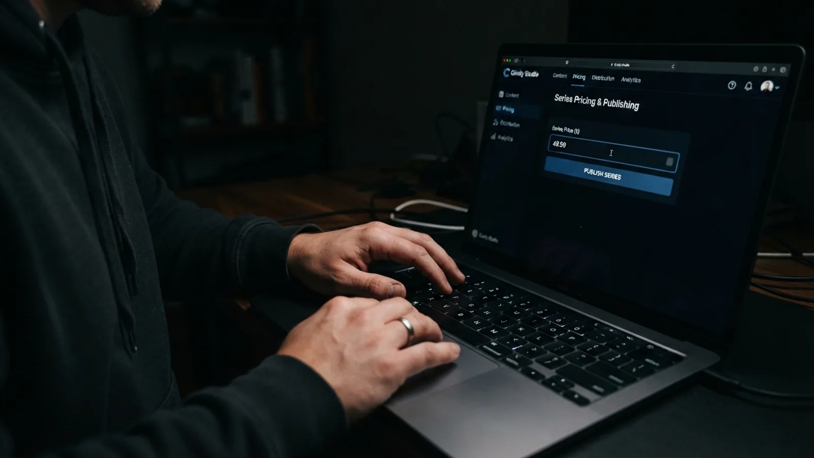 Creator setting a price for their AI series in Cinely Studio