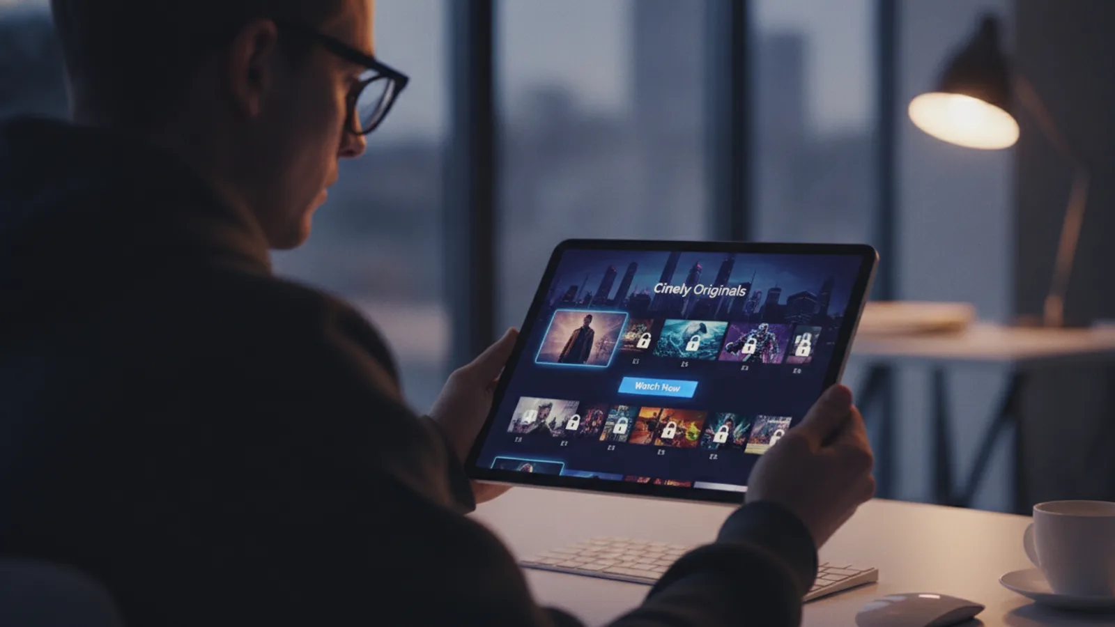 Creator viewing a published multi-episode AI series dashboard on a tablet.