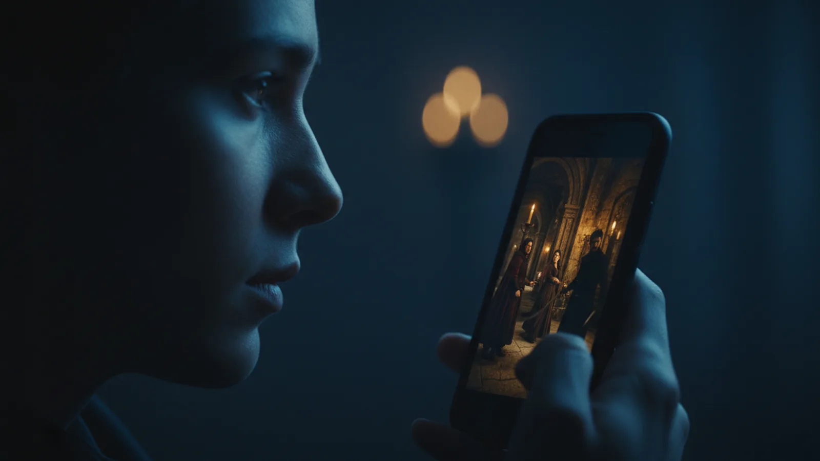 A person captivated by a short drama on their phone screen.