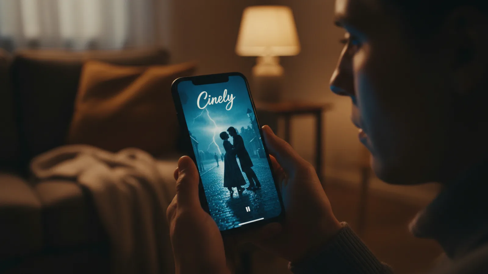 A viewer captivated by a short episode on their phone in a relaxed setting.